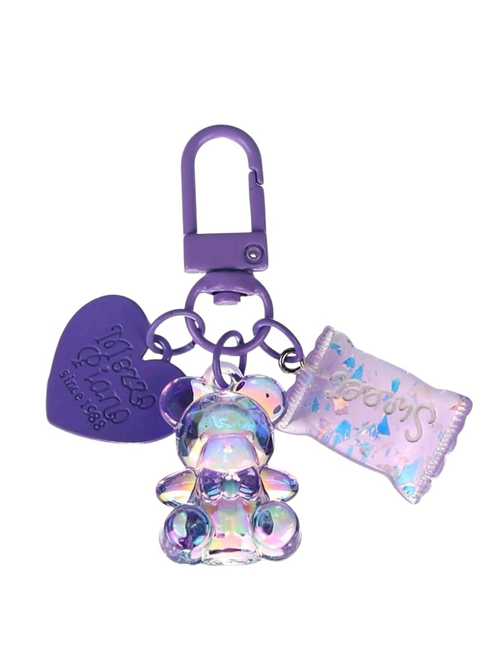 Purple Iridescent Teddy Bear Keychain